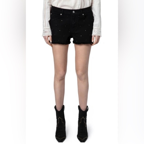 Zadig & Voltaire NWOT Storm Strass Crystal  Embellished Denim Shorts Sz 4 - Picture 2 of 7